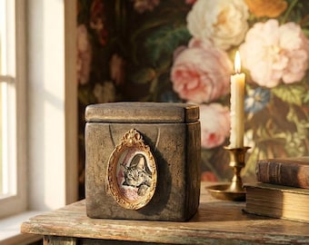 Urna vintage con retrato personalizado de mascota, regalo pintado a mano para recordar a tu mascota fallecida, recuerdo conmemorativo para perros y gatos, cenizas de mascota para urna de cerámica.