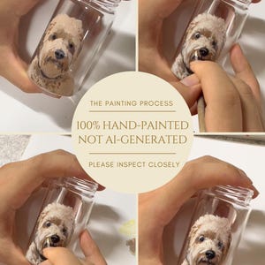 Hand-painted pet memorial jar with realistic portrait on UV-resistant glass, featuring an airtight seal for storing fur or ashes.