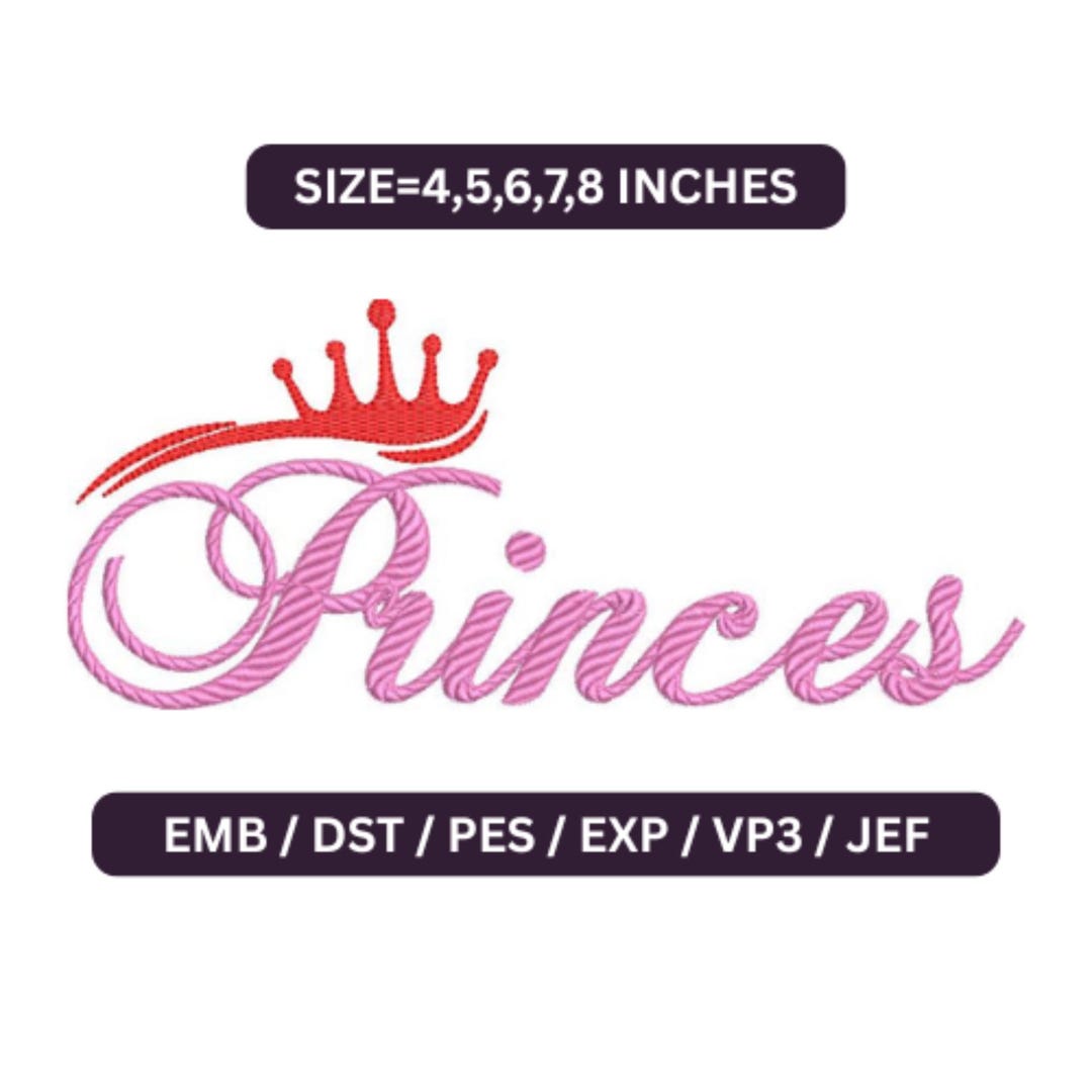 Script Crown Princess Embroidery Design With Crown | Pink Script Font (digital ...