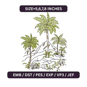 Tropical Palm Tree Embroidery Design – Island Landscape (Digital Download 5-8 inch).