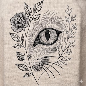 Vintage Cat Eye Floral Embroidery Design | Botanical Line Art Machine File (Instant Download)
