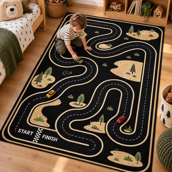Race Track Rug, Kids Road Rug, Car Playroom Decor