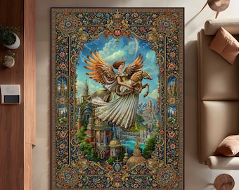 Alfombra de ángel de fantasía, alfombra de arte celestial, decoración de castillo gótico, alfombra de área mítica