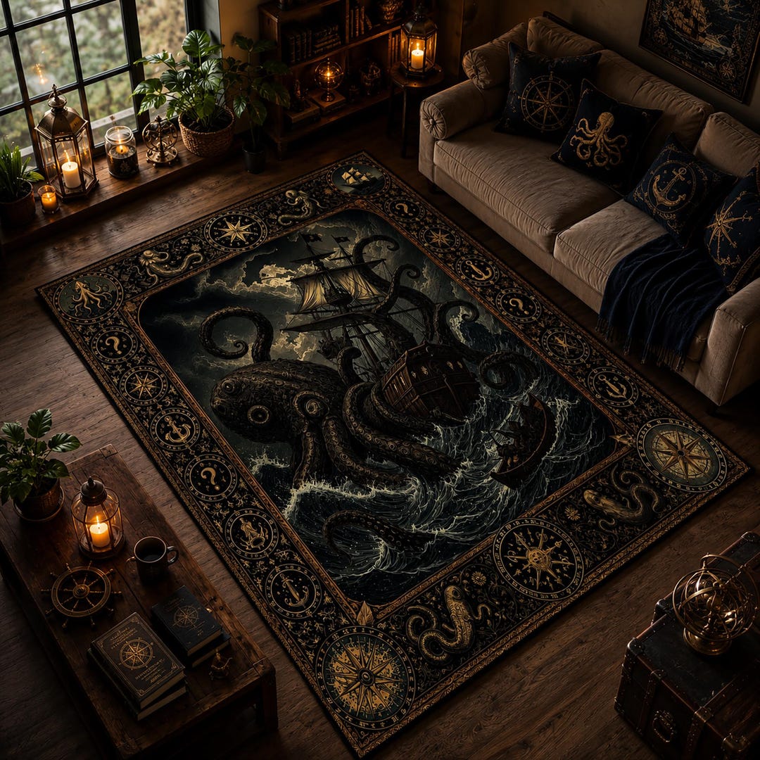 Pirate Rug Texture Nautical Pirate Ship Rug, Gothic Ocean Carpet Decor - Etsy