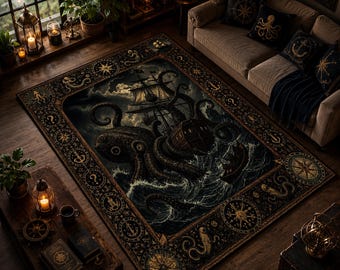 Alfombra con diseño de barco pirata náutico, decoración gótica oceánica