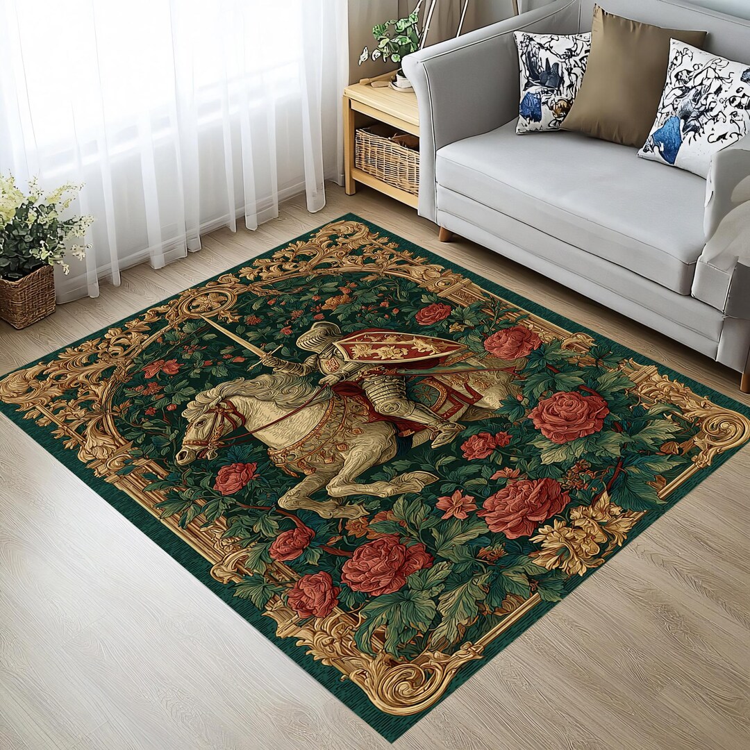 Medieval Knight Floral Tapestry Rug Vintage Gothic Rose Floor Decor - Etsy