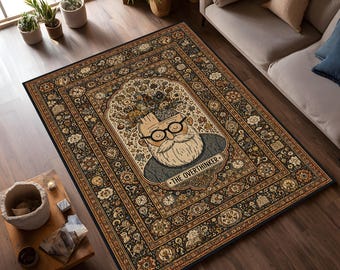 Alfombra para pensadores excesivos, alfombra de arte nerd, decoración vintage para pensadores, alfombra acogedora para sala de estudio.