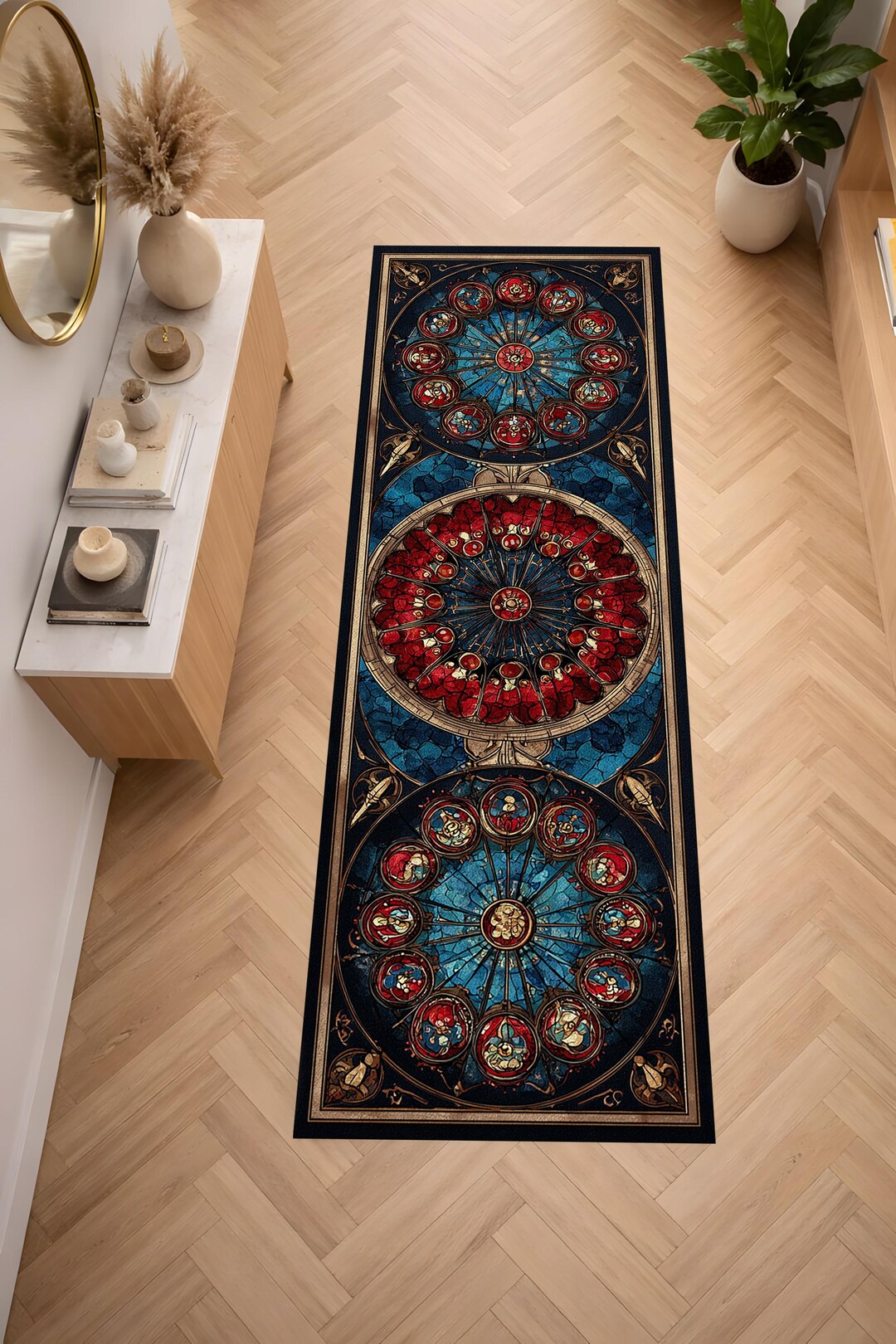 Cathedral Rug Zodiac Cathedral Runner – Stained Glass Style Rug With Celestial ...