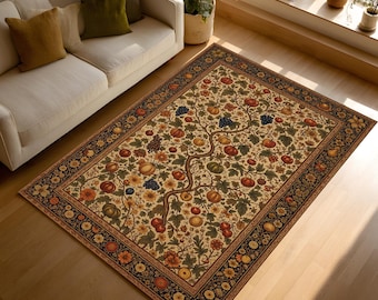 Vintage Harvest Rug, Floral Tree Carpet,Washable Rug