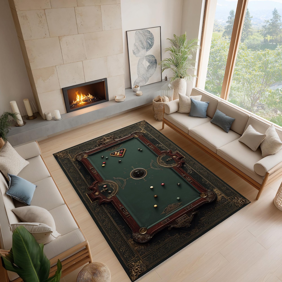 Luxury Billiards Rug – Vintage Pool Table Illusion Carpet for Game ...