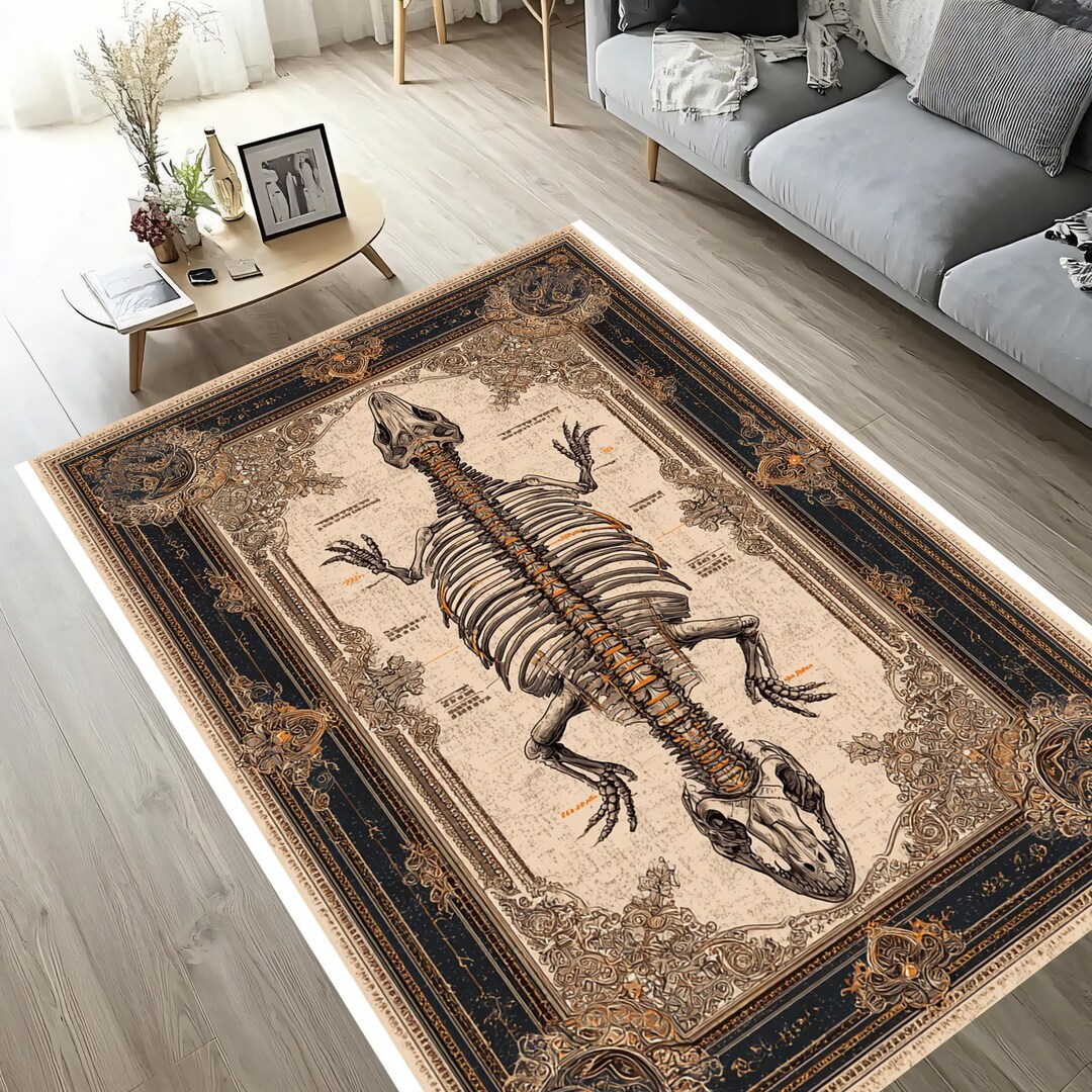 Cool Rug Lizard Anatomical Skeleton Lizard Rug – Gothic Museum Decor Carpet for Dark ...