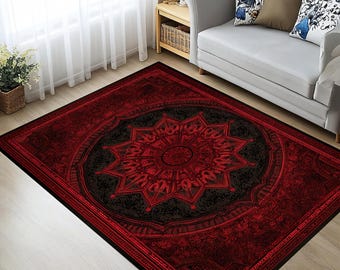 Alfombra gótica con mandala rojo y negro