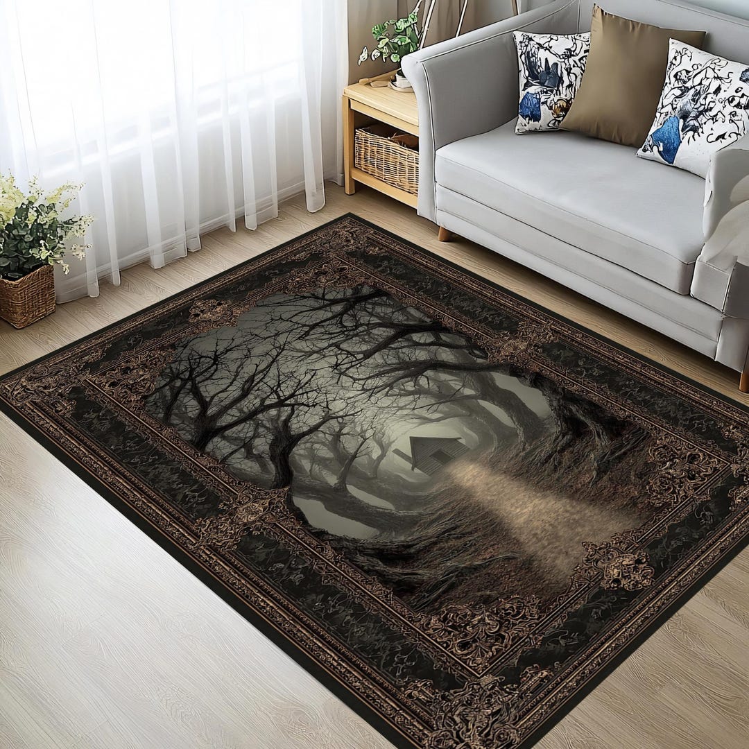 Forest Pathway Rug Dark Forest Cabin Rug – Gothic Fantasy Area Carpet With Pathway and ...