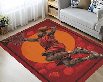 Alfombra de baloncesto Slam Dunk: alfombra roja deportiva para gamers, habitaciones de niños y aficionados al deporte.