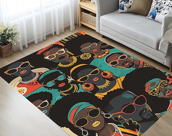 Afro Pop Art Rug – Bold Colorful Portrait Area Rug for Creative Spaces or Cultural Home Decor