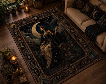 Alfombra Diosa Lunar, Alfombra Fantasía Celestial, Decoración del Hogar Dark Academia