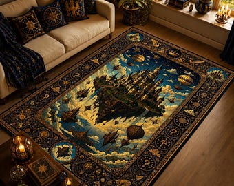 Alfombra de castillo flotante, alfombra de fantasía, decoración gótica medieval para el hogar.
