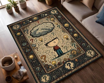 Alfombra para personas que piensan demasiado, alfombra con diseño de mente peculiar, decoración para habitaciones de nerds, alfombra de arte creativo.