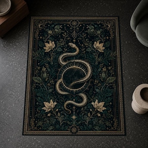 Snake Moon-matta, gotisk ormdekor, mörk Academia-matta