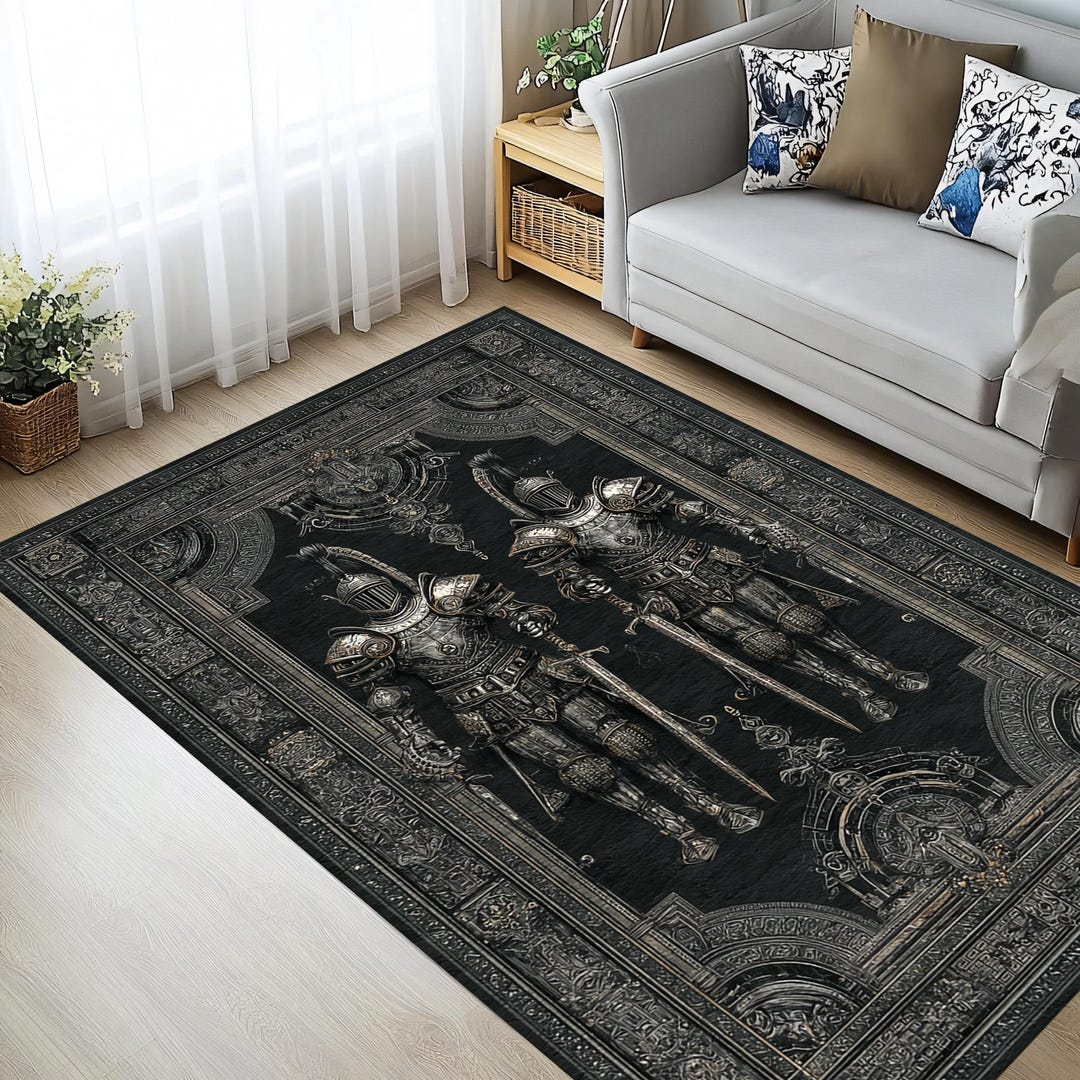 Meta Knight Rug Gothic Armor Knight Rug – Medieval Warrior Design in Dark Charcoal and ...