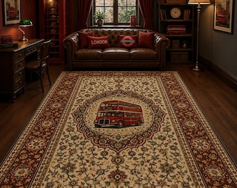 Alfombra de autobús vintage, alfombra de viaje retro, decoración bohemia floral