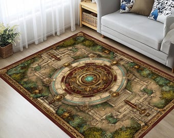 Alfombra con diseño de piedra medieval y mapa de templo de fantasía