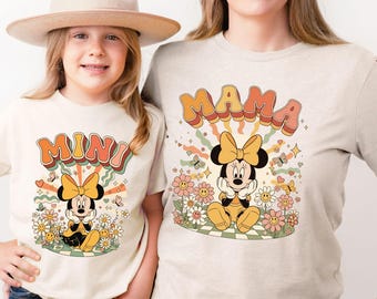 Retro Disney Minnie Mouse Mama and Mini Shirts | Floral Matching Mom and Daughter Outfit | Minnie Family Shirts | Cute Disney Apparel