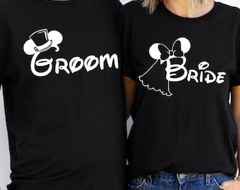 Disney Bride & Groom Matching Shirts | Mickey Minnie Wedding Apparel | Engagement Gift | Honeymoon and Bachelor Bachelorette Party Tees