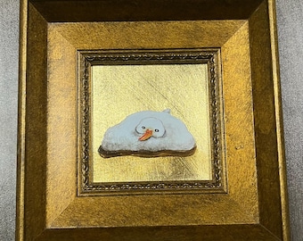 Goldfolie Kunstwerk, Mini gerahmte Call Duck Malerei, Handmalerei Kunst für Innendekor