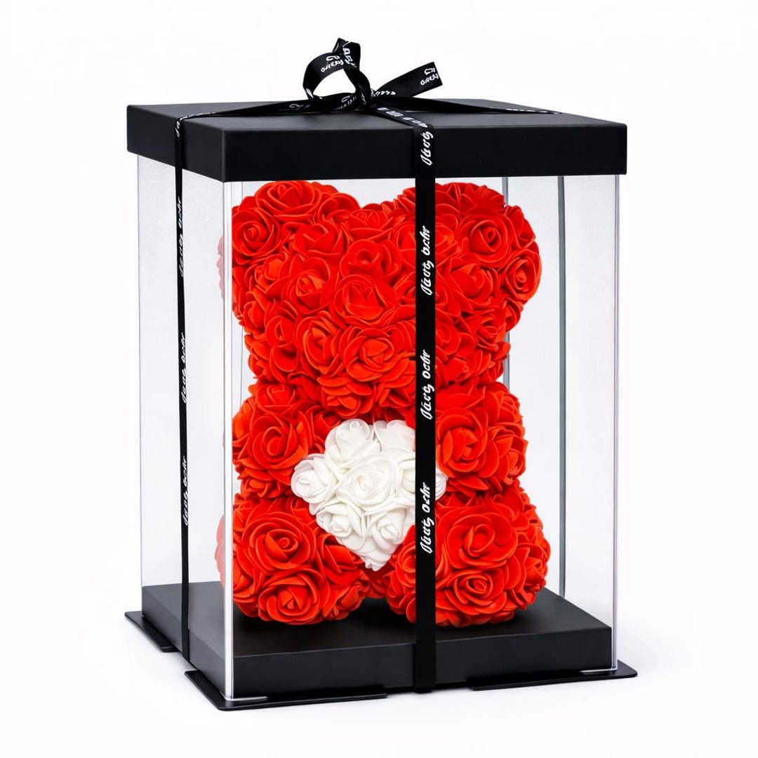 Red Rose Bear in Gift Box,foam Rose Teddy Bear With LED Lights ...
