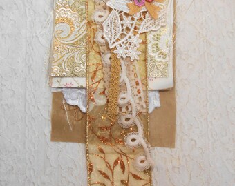 Golden Fabric Scrap Bundle: Lace, Trim, Ribbon for Slow Stitching