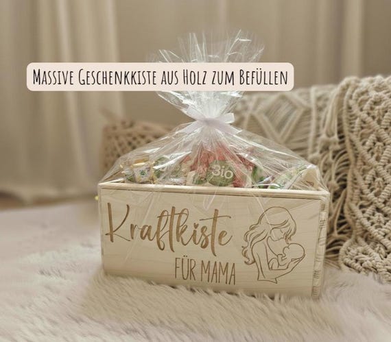 Geschenkkorb Wochenbett für Mama aus Holz zum selbst füllen / Geschenkidee Geburt / frischgebackene Mama Geschenk / Holzkiste Geburt Baby