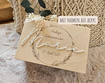 Kommunion Holzkiste für Erinnerungen / personalisiert / Heilige Kommunion Geschenkverpackung / Erinnerungskiste / Aufbewahrung Geschenke