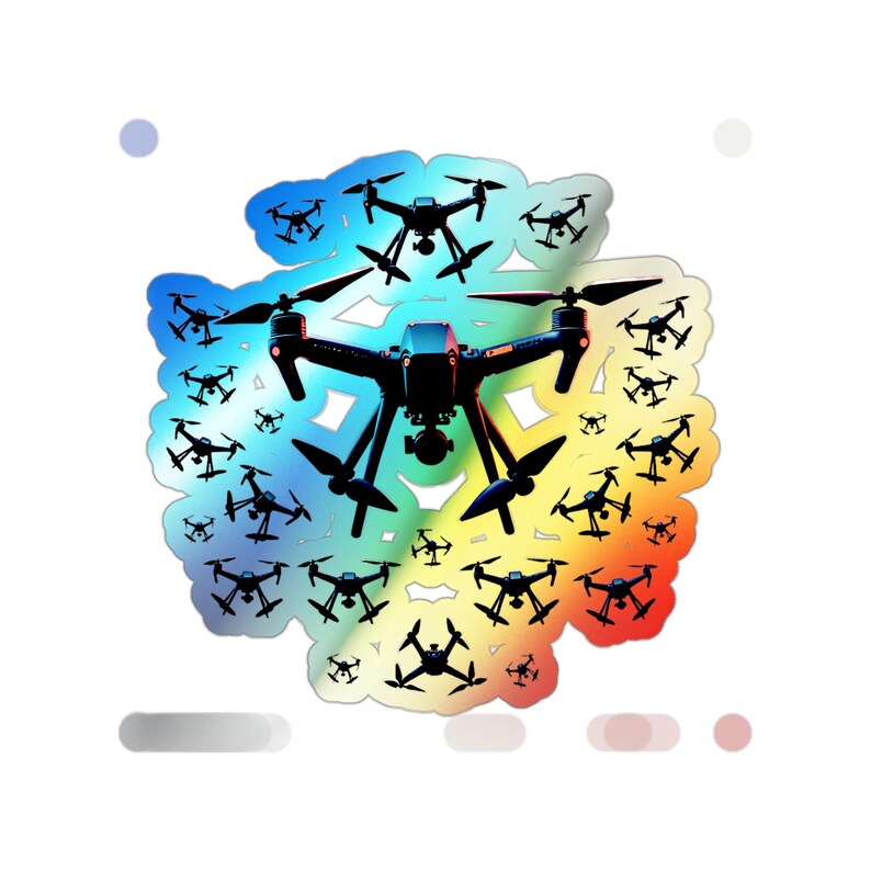 Drone Swarm Holographic Sticker, Tech Laptop Decal, Quadcopter Vinyl ...