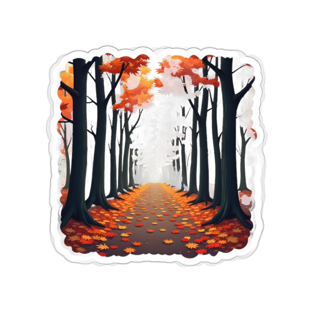 Autumn Forest Path Sticker, Fall Nature Vinyl Decal, Waterproof Laptop ...