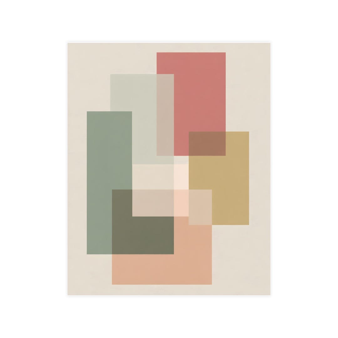 Geometric Wall Art Print, Modern Abstract Poster, Sage Green Coral Pink ...