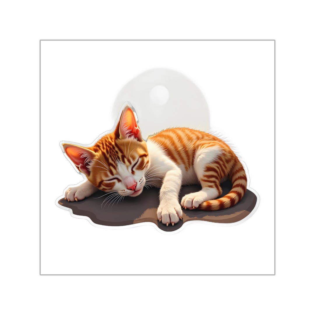 Sleeping Cat Vinyl Sticker, Orange Tabby Kitten Laptop Decal, Cute ...