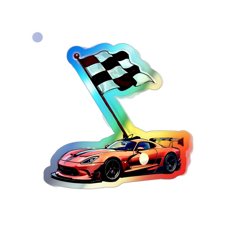 Race Car Holographic Sticker, Cartoon Racing Decal, Waterproof Vinyl ...