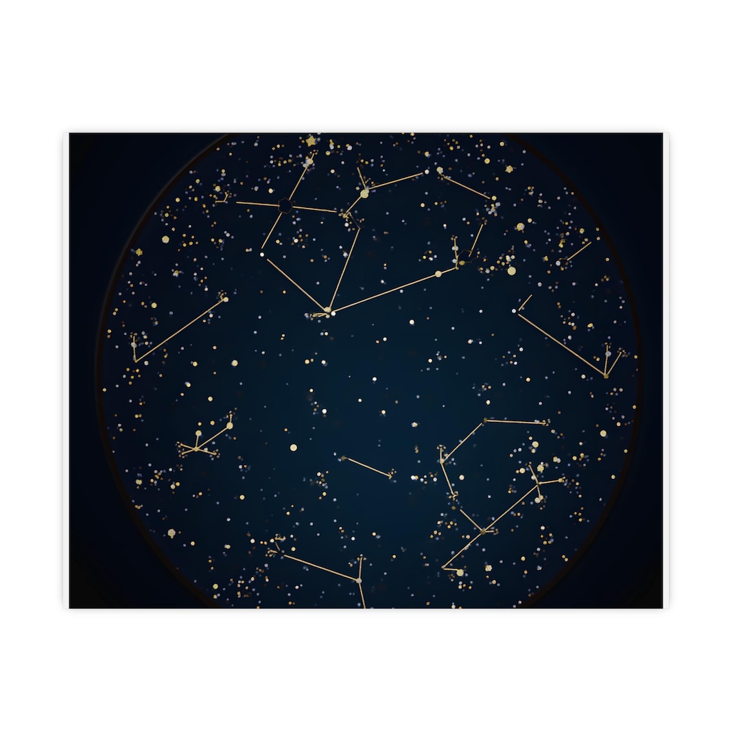 Constellation Map Wall Art, Celestial Poster, Navy Blue Gold Stars ...