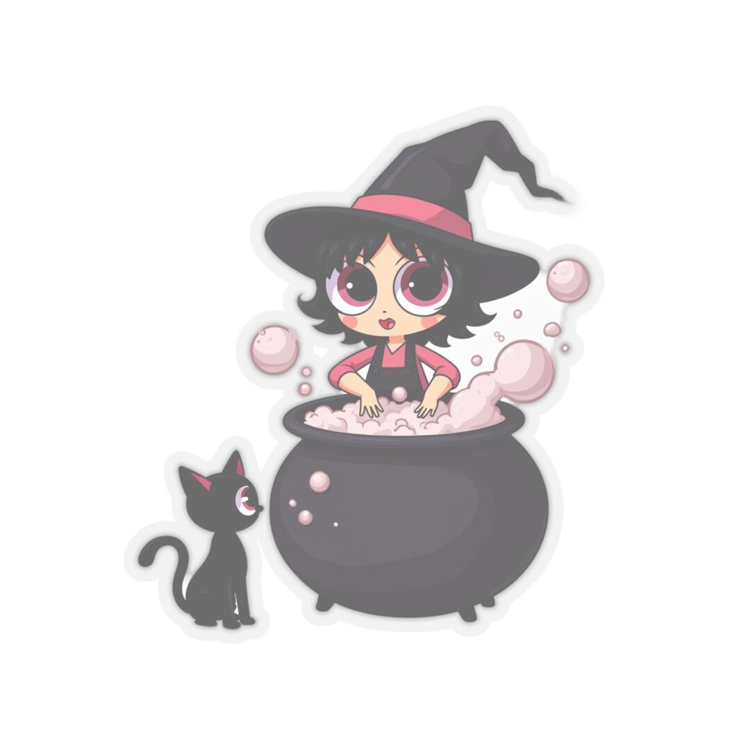 Cute Witch | Black Cat Vinyl Sticker | Kawaii Anime Decal | Sticker 4x4 ...