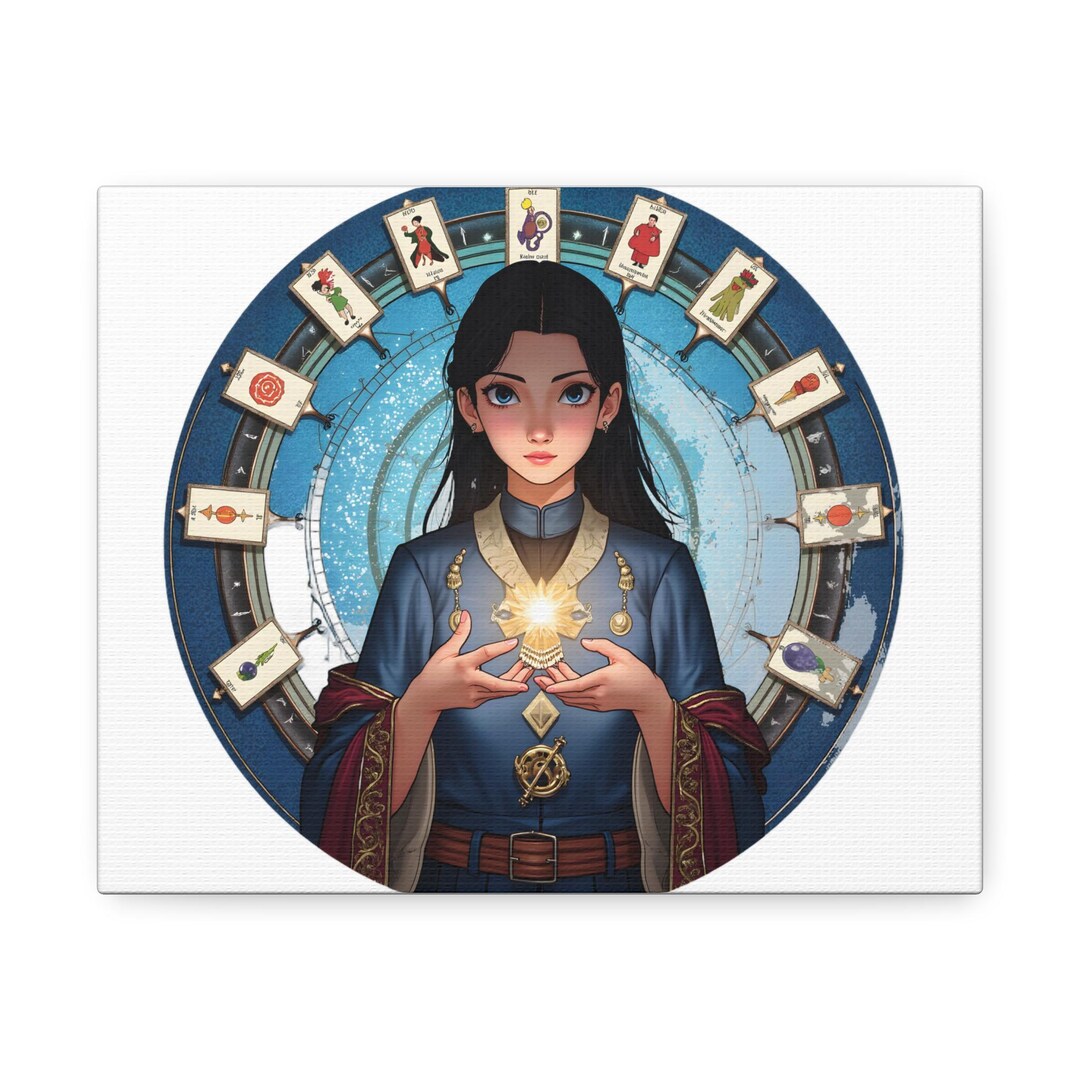 Mystical Fortune Teller Canvas Print, Anime Girl Tarot Reader Wall