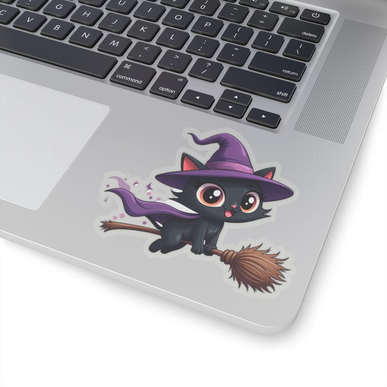 Cute Witch Black Cat Sticker | Kawaii Halloween Laptop Vinyl Decal ...