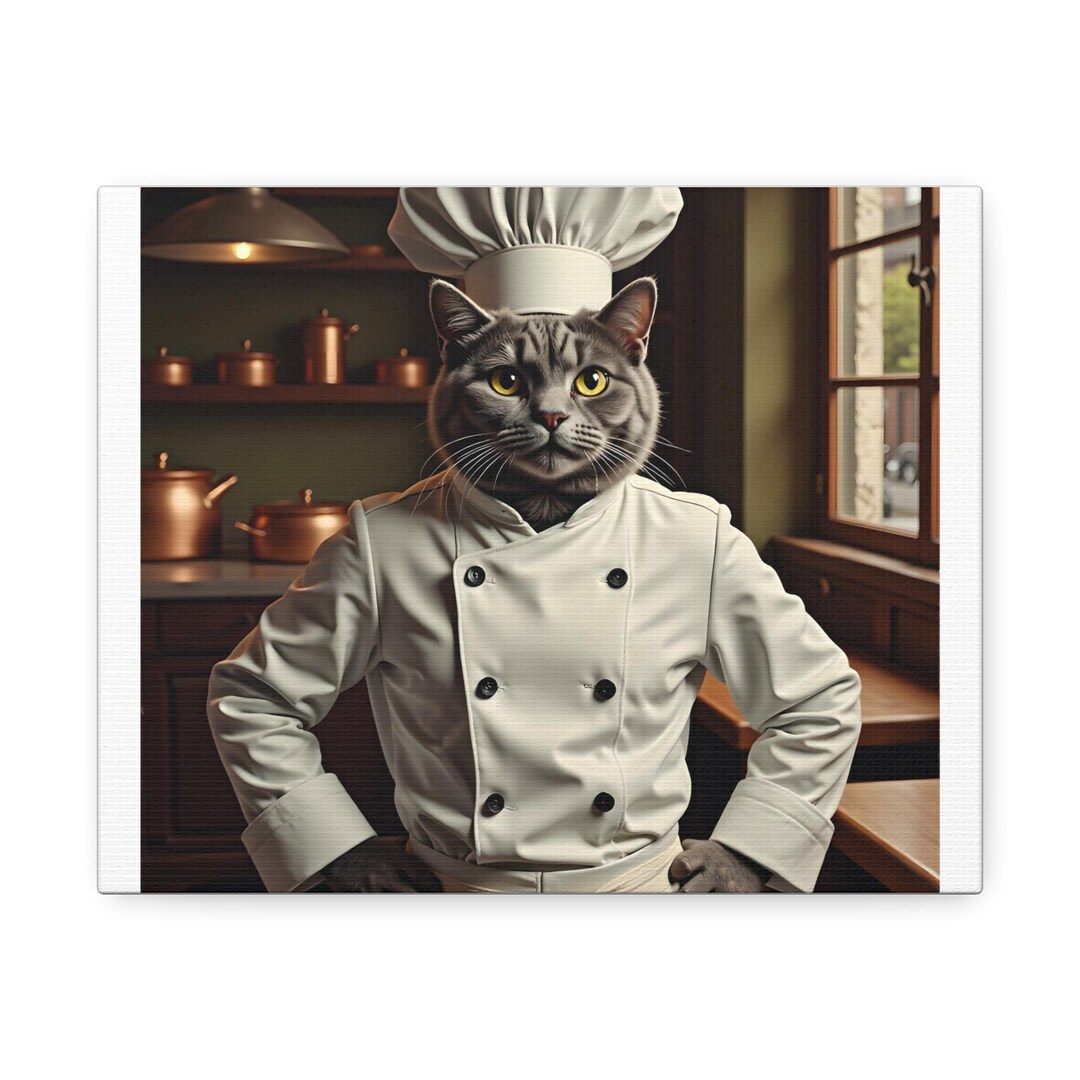 black cat chef art print: boho kitchen cooking poster... Chef Cat Wall Art Canvas Print, Kitchen Decor, Cooking Cat Art, Funny ...