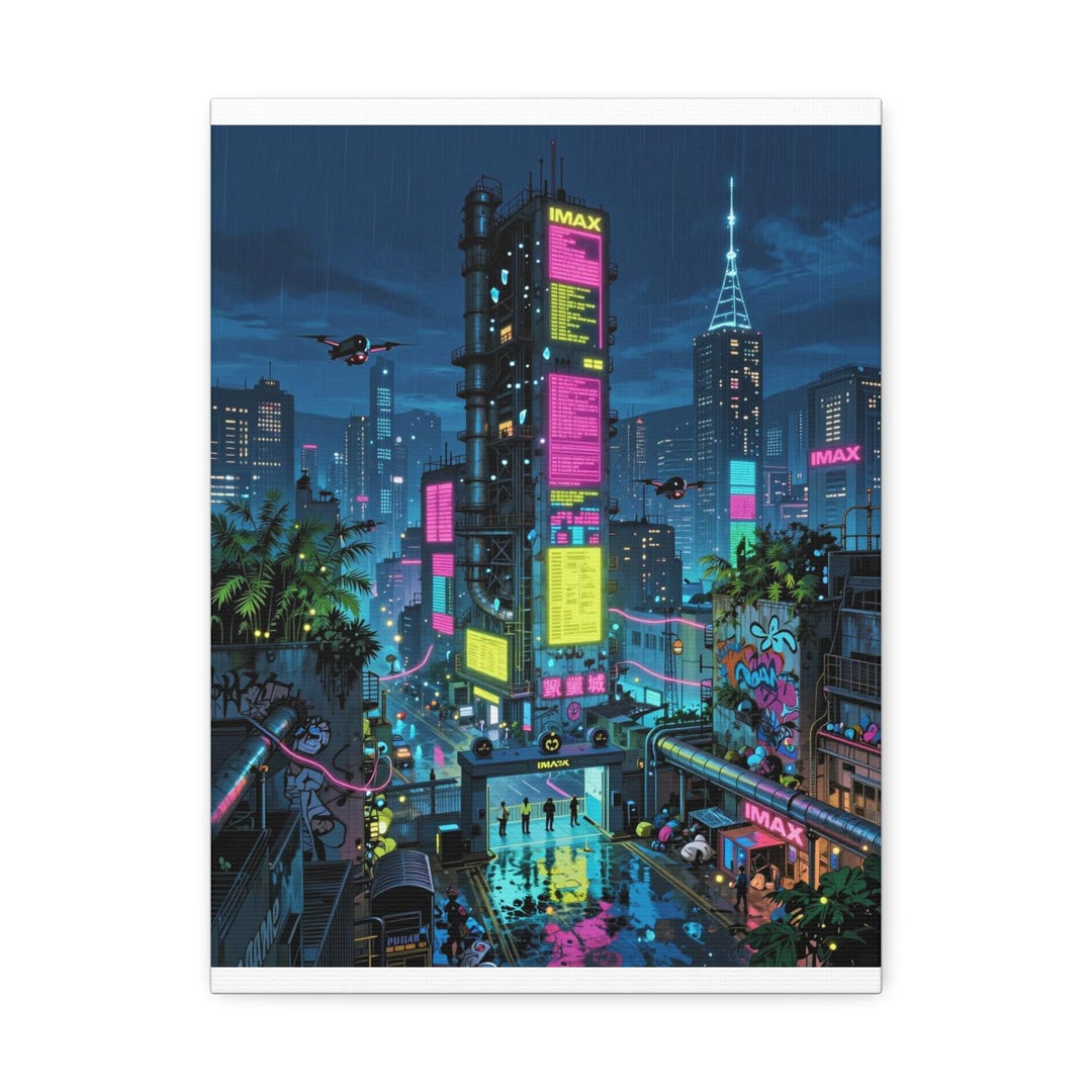 Futuristic Neon City | Cyberpunk Art Print | Sci-fi Canvas Wall Art ...