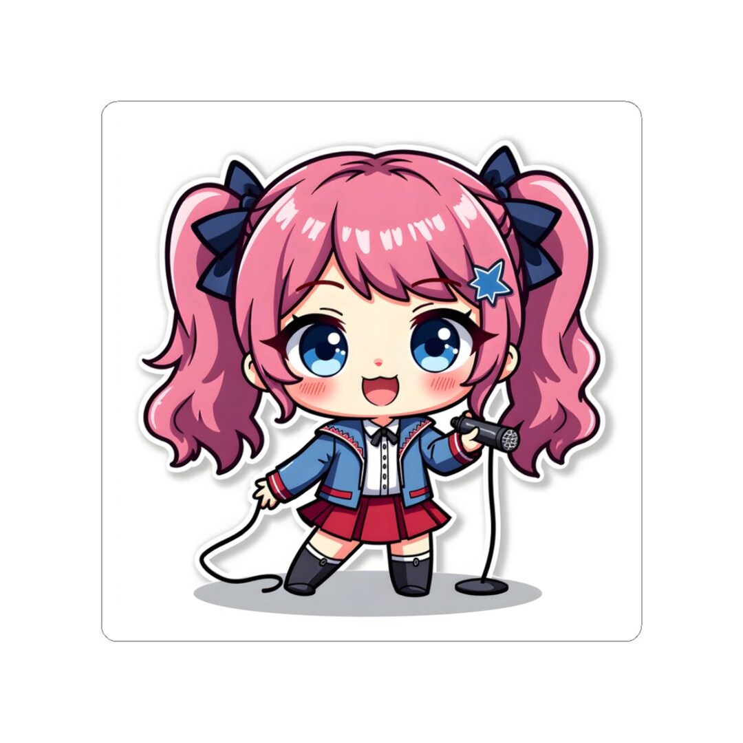 Anime Girl Sticker, Chibi Kawaii Laptop Decal, Cute Pink Hair Idol ...