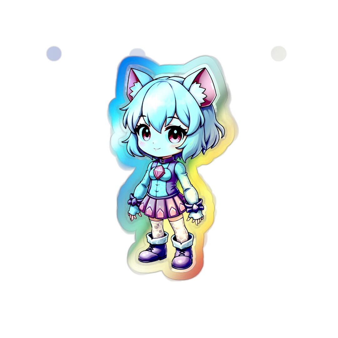 Anime Cat Girl Holographic Sticker, Kawaii Chibi Laptop Decal, Cute ...