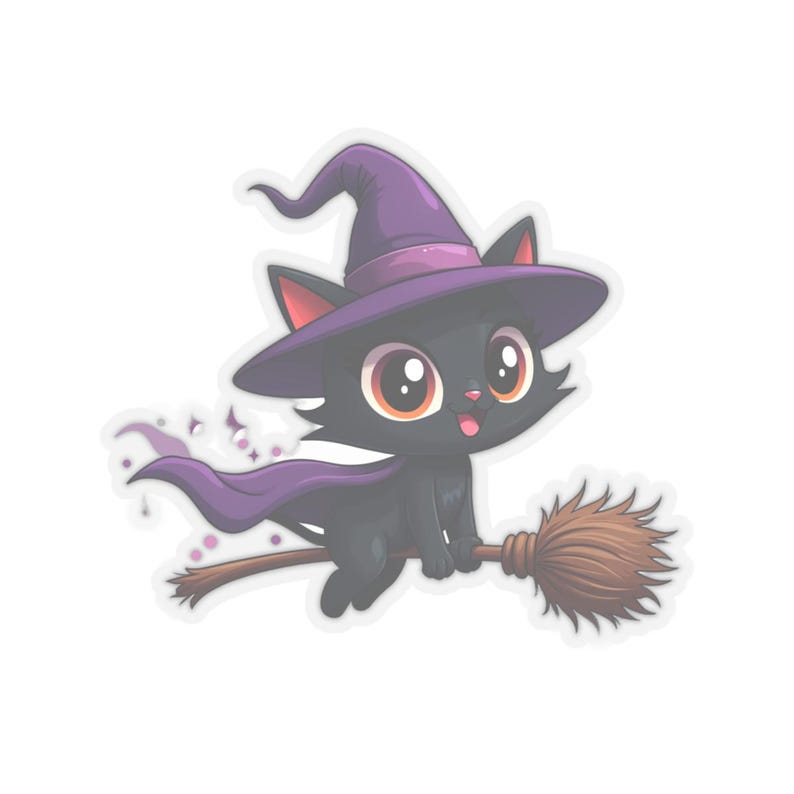 Cute Witch Black Cat Sticker | Kawaii Halloween Laptop Vinyl Decal ...