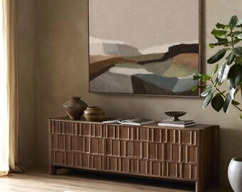 Earthy Abstract Landscape Oil Painting, Neutral Valley Wall Art