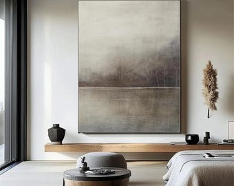 Misty Lake Oil Painting, Abstract Foggy Trees Canvas Art