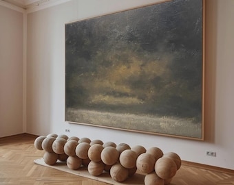 Textured Stormy Sky Oil Painting – Modern Rustic Landscape Art
